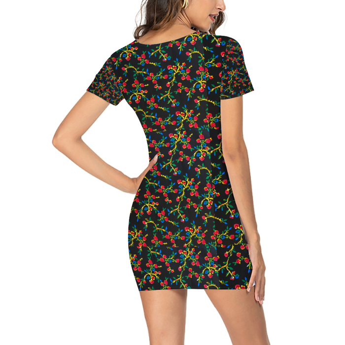 Black Floral African Print Women's Short Sleeve Dress S-6XL