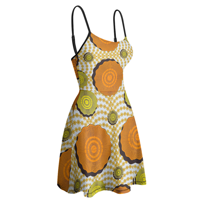 Royal Umbrella African Print Women's Spaghetti Strap Dress S-2XL