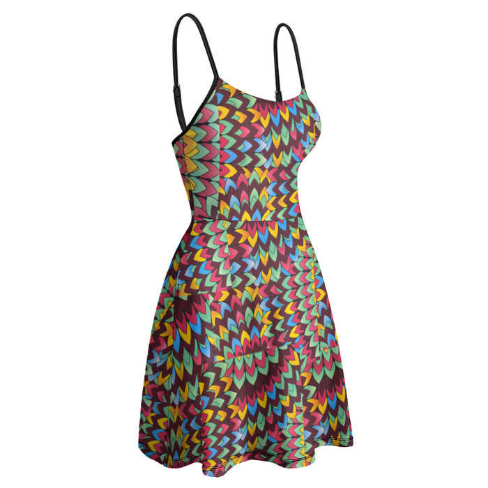 Chevyron African Print Women's Spaghetti Strap Fit and Flare Dress S-2XL