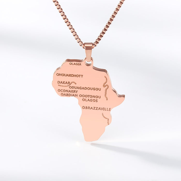 Trendy Hip Hop Africa Map Necklace Stainless Steel