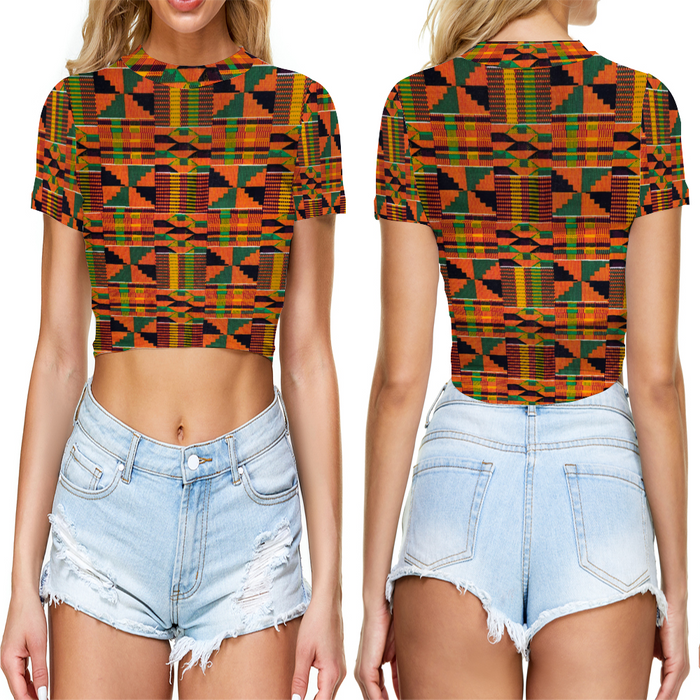 PG Kente Sheer Tee Mesh Crop Top Short Sleeve T-shirt