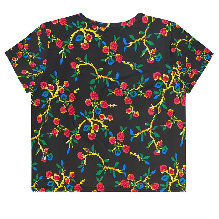 Black Floral African Print Crop Tee XS-3XL