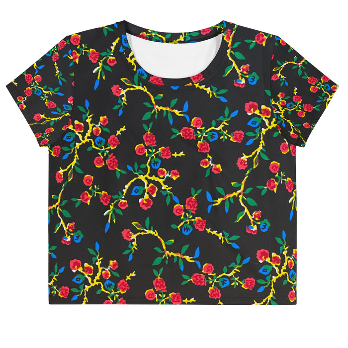 Black Floral African Print Crop Tee XS-3XL