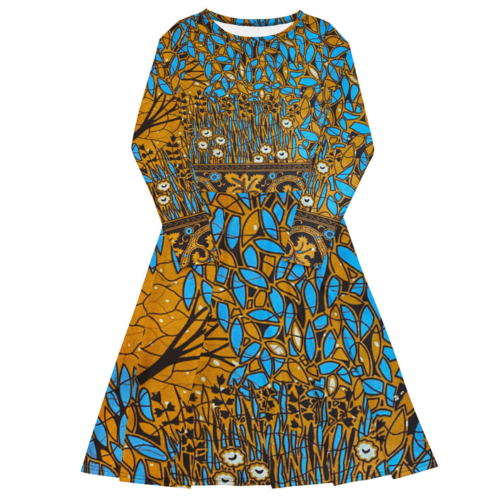 Essence Tree African Print Long Sleeve Midi Dress 2XS-6XL