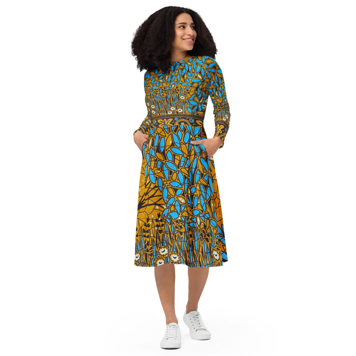 Essence Tree long sleeve midi dress with pockets (mockup)