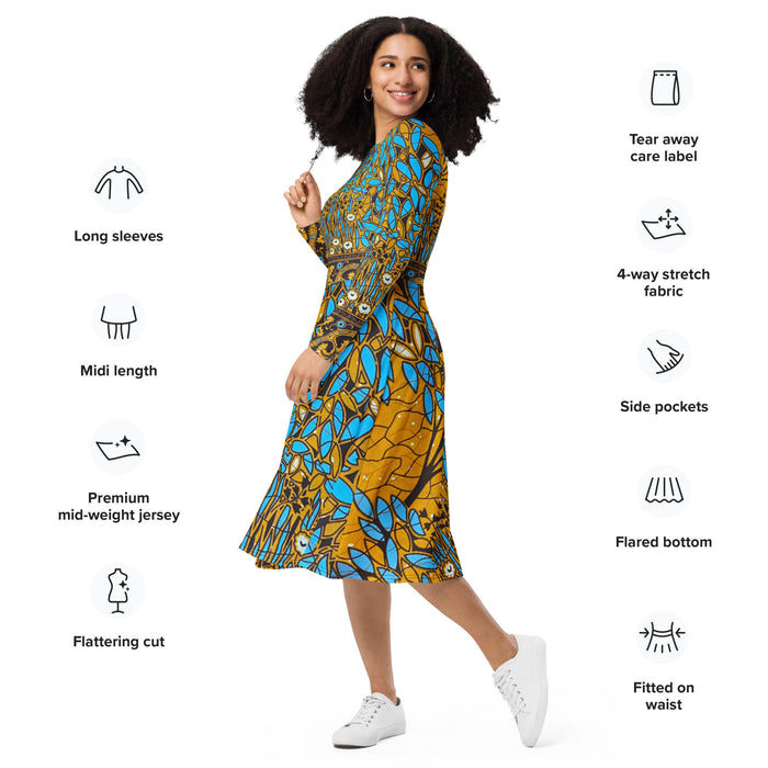 Essence Tree long sleeve midi dress with pockets (mockup)