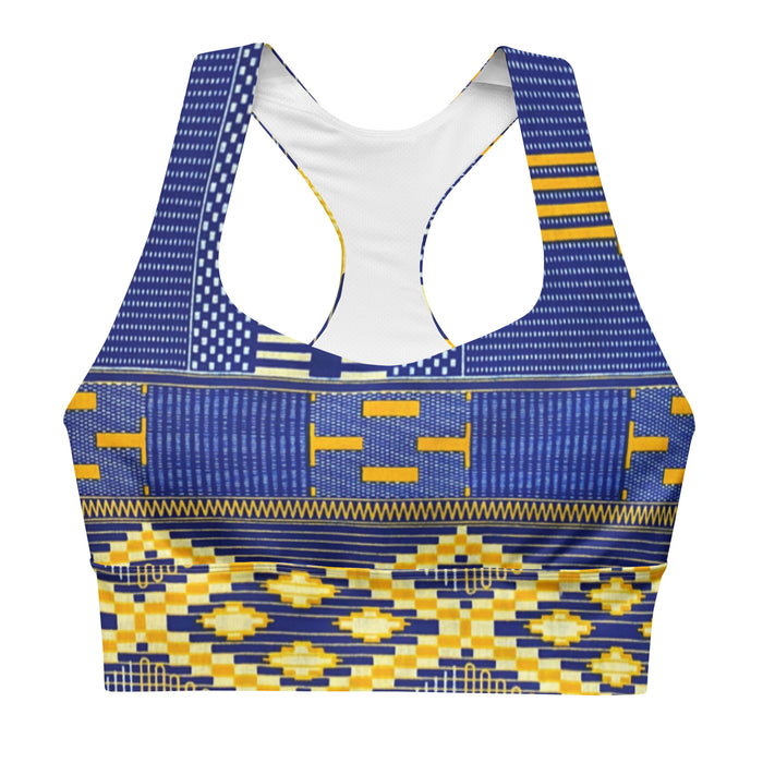 African Print Blue Kente Sports Bra XS-3XL