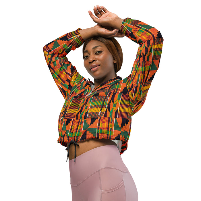 Orange Kente Women’s cropped windbreaker