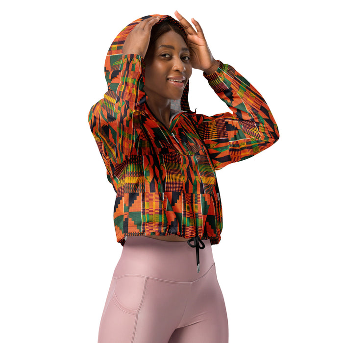 Orange Kente Women’s cropped windbreaker