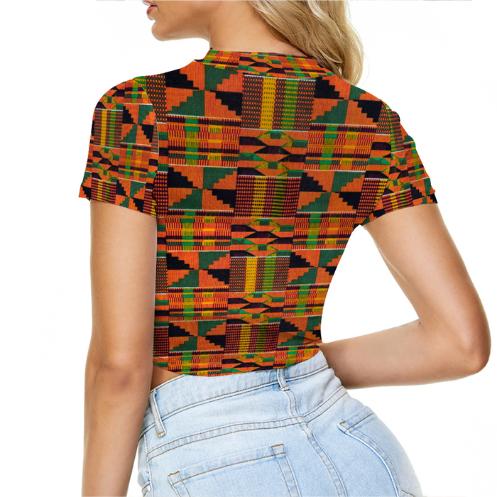 PG Kente Sheer Tee Mesh Crop Top Short Sleeve T-shirt